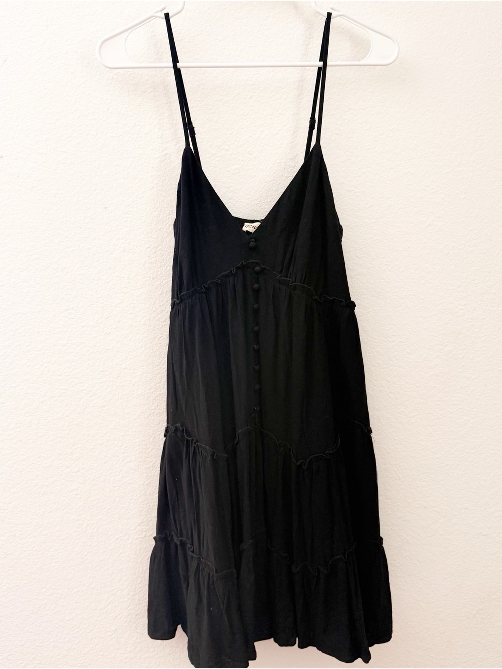 New In | Black Spaghetti Strap Babydoll Tiered Dress